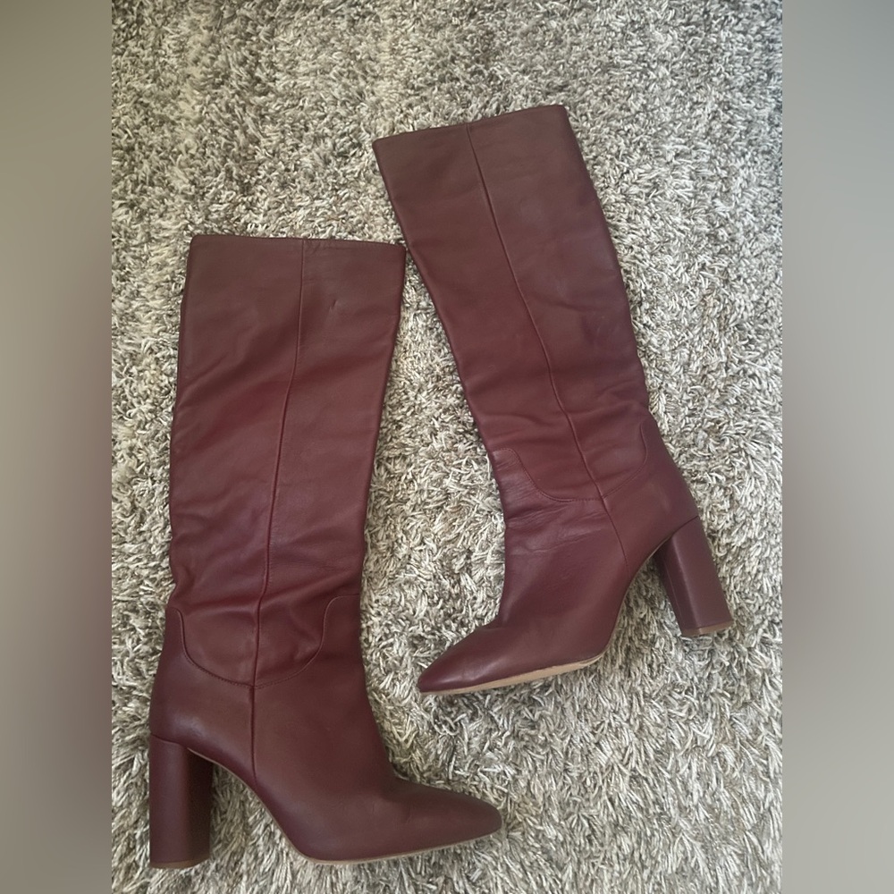 Zara Burgundy Knee High Boots Size 11 EU42